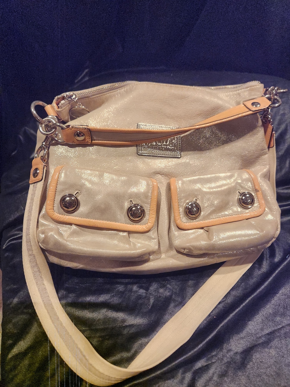 Vintage Coach Glittery Leather Poppy Double Pocketed 2way w/patent Trim